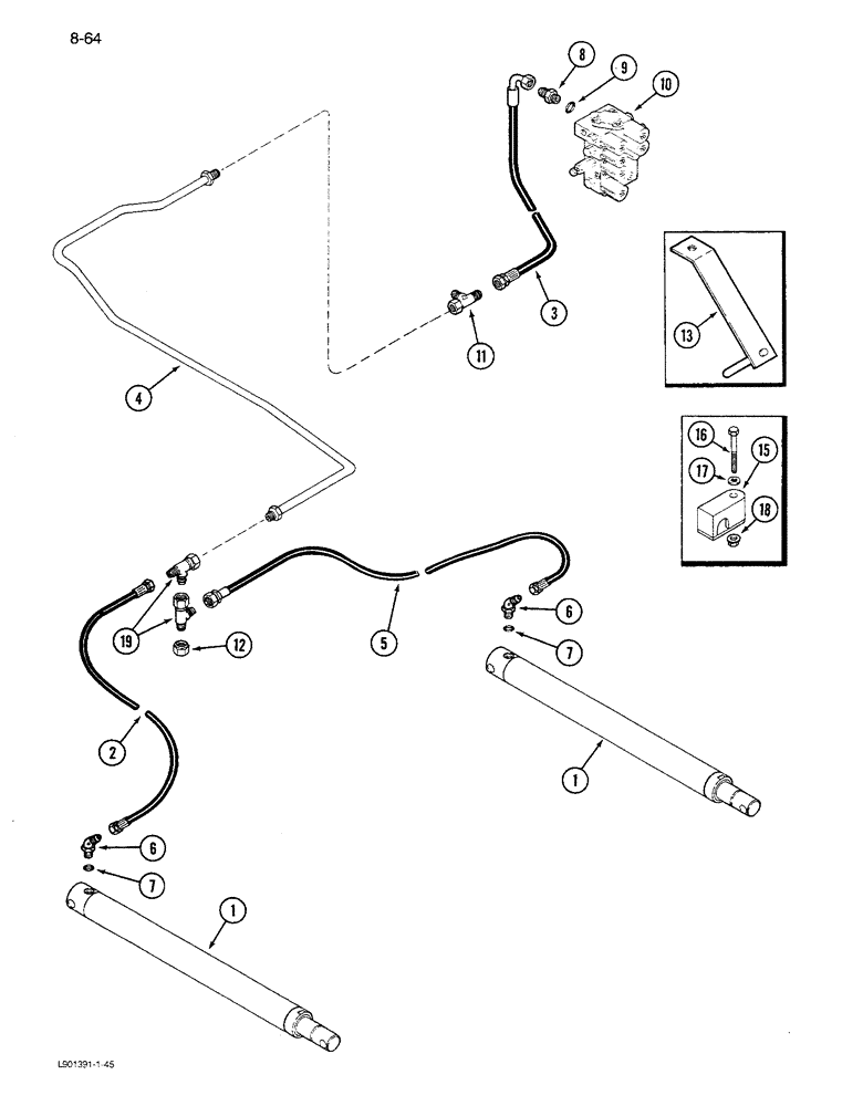 Схема запчастей Case IH 1680 - (8-064) - HEADER LIFT CYLINDER SYSTEM, W/O THIRD LIFT CYLINDER, PRIOR TO P.I.N. JJC0117060 (07) - HYDRAULICS