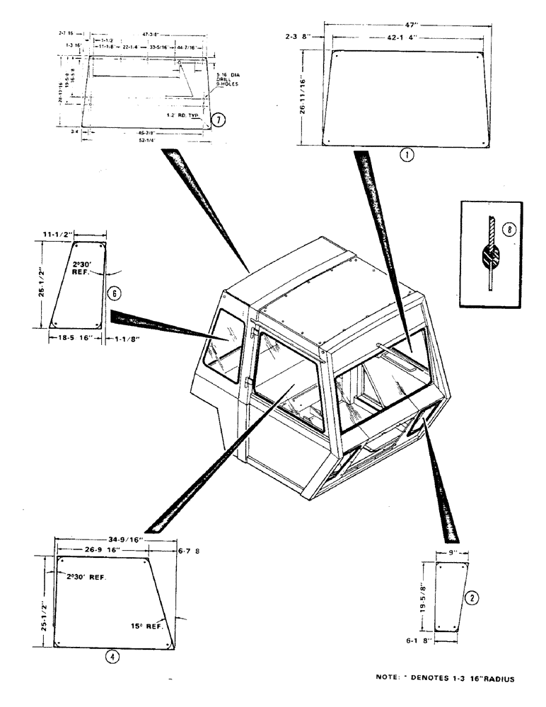 Схема запчастей Case IH 2470 - (564) - CAB, GLASS, CAB SERIAL NO. 7864002 AND AFTER (09) - CHASSIS/ATTACHMENTS