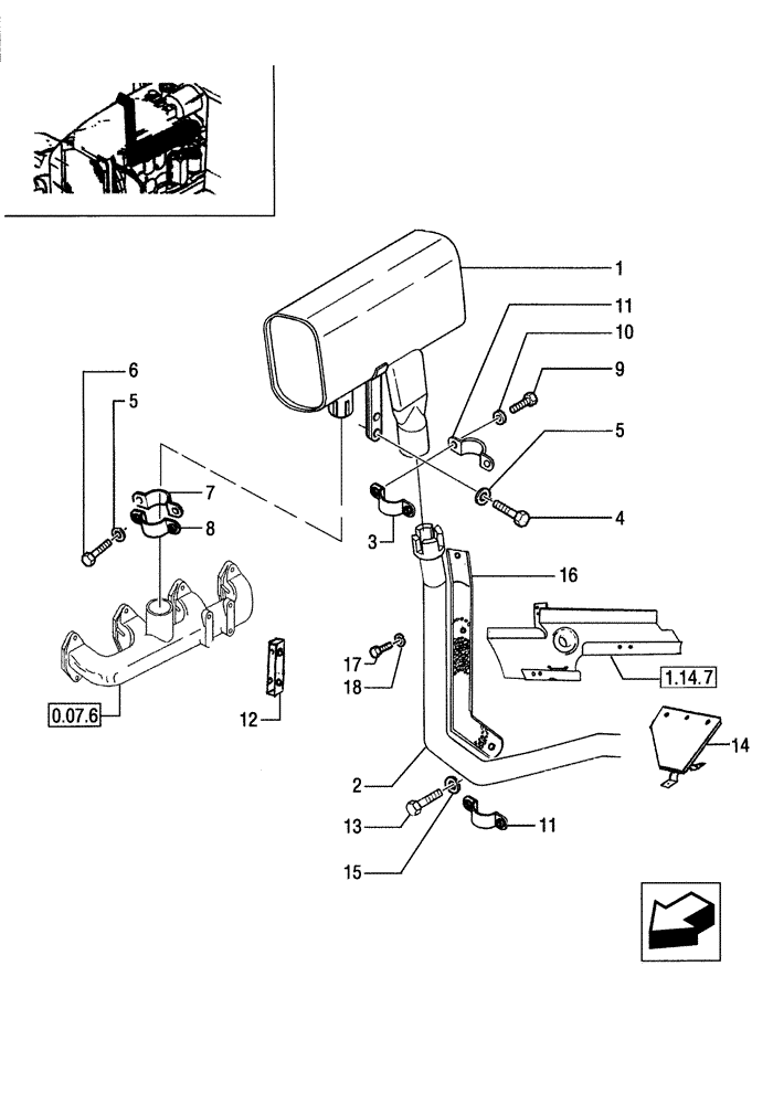 Схема запчастей Case IH JX85 - (1.15.1/03[01]) - (VAR.150) MUFFLER, PIPES AND COLLARS (02) - ENGINE EQUIPMENT