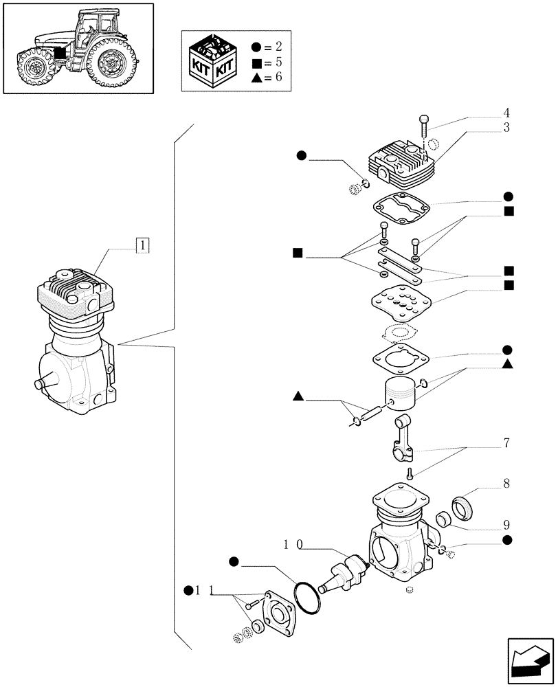 Схема запчастей Case IH MAXXUM 140 - (1.68.6/ A) - PNEUMATIC TRAILER BRAKE - AIR COMPRESSOR - BREAKDOWN - D6383 (VAR.332727-333727-332737-339737-332739-333739) (05) - REAR AXLE