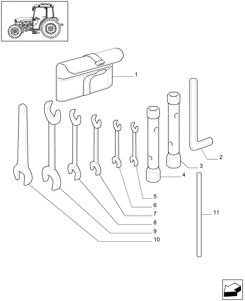 Схема запчастей Case IH JX1095C - (1.99.0) - (VAR.996) SET OF TOOLS (10) - OPERATORS PLATFORM/CAB