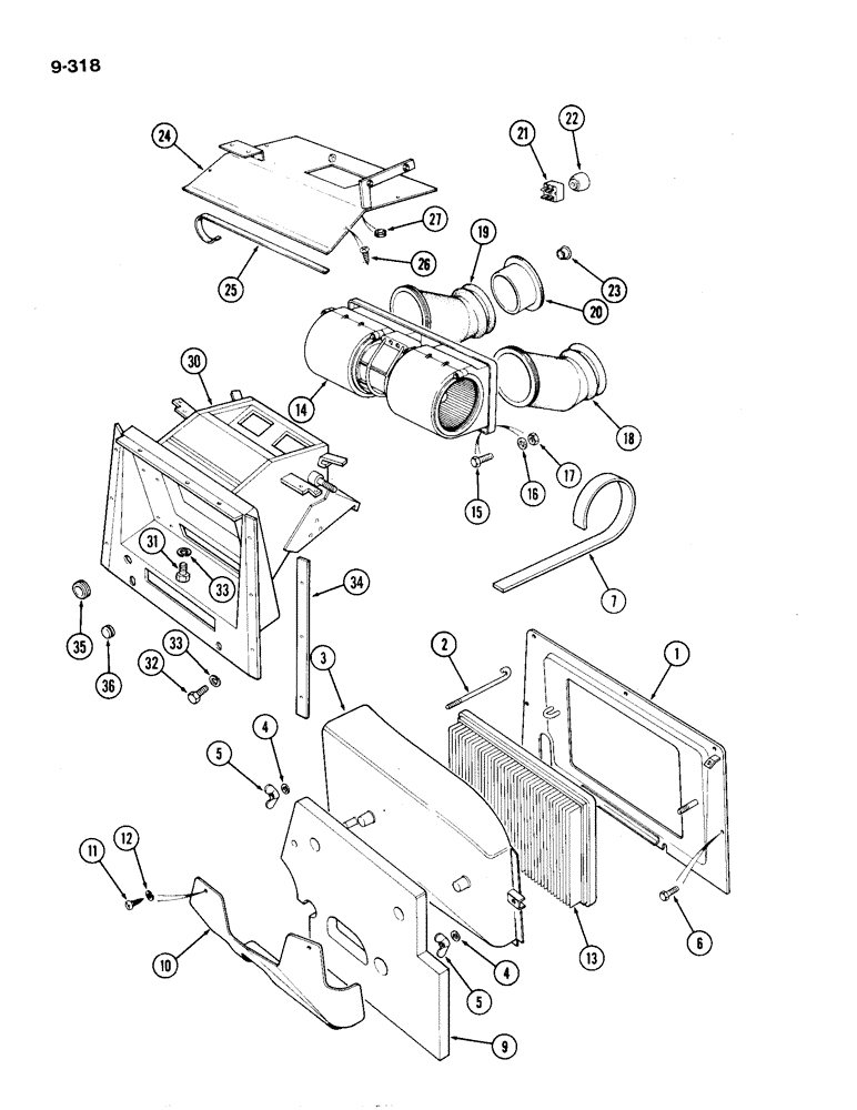 Схема запчастей Case IH 1194 - (9-318) - AIR FILTER AND HEATER FAN (09) - CHASSIS/ATTACHMENTS