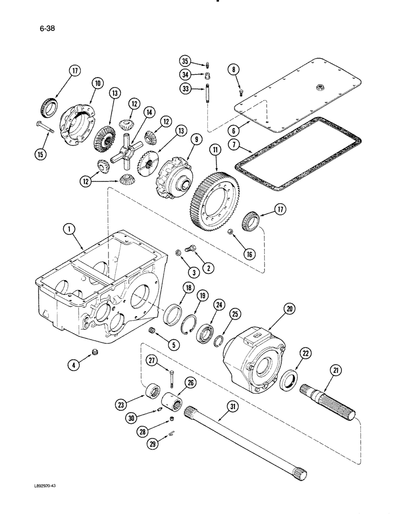 Схема запчастей Case IH 1670 - (6-38) - TRANSMISSION DIFFERENTIAL SHAFT (03) - POWER TRAIN