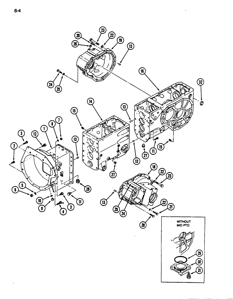 Схема запчастей Case IH 255 - (6-04) - HOUSINGS, CLUTCH, TRANSMISSION, DIFFERENTIAL AND REAR AXLE (06) - POWER TRAIN