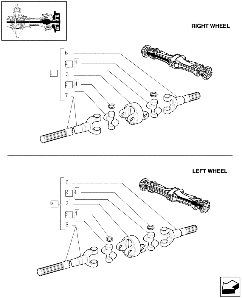 Схема запчастей Case IH JX1090U - (1.40. 0/06[03]) - FRONT AXLE 4WD - HALF-SHAFTS (04) - FRONT AXLE & STEERING