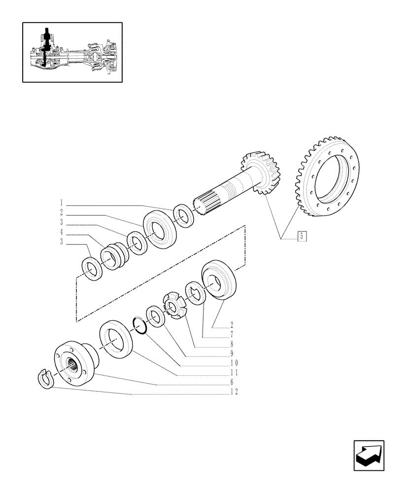 Схема запчастей Case IH JX1075N - (1.40.1/06) - 4WD FRONT AXLE - BEVEL GEAR/PINION SET (04) - FRONT AXLE & STEERING