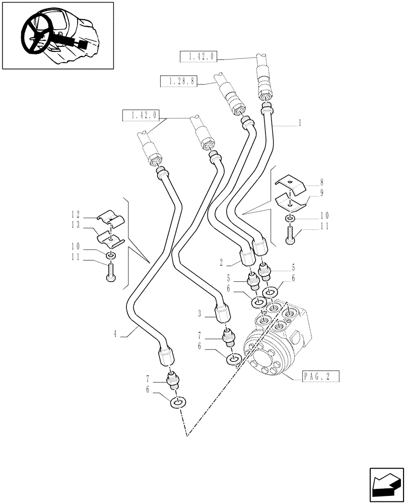 Схема запчастей Case IH JX1060C - (1.92.63[03]) - POWER STEERING PIPES (10) - OPERATORS PLATFORM/CAB