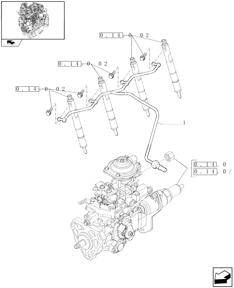 Схема запчастей Case IH FARMALL 85N - (0.20.4) - INJECTION EQUIPMENT - PIPING (01) - ENGINE