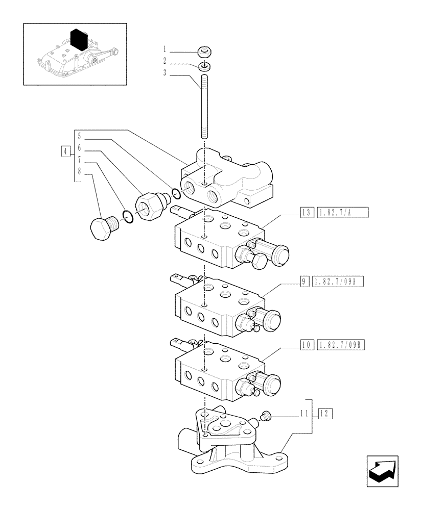 Схема запчастей Case IH JX1070C - (1.82.7/09[01]) - (VAR.195) 3 REMOTE VALVES FOR MDC - CONTROL VALVES - C5484 (07) - HYDRAULIC SYSTEM