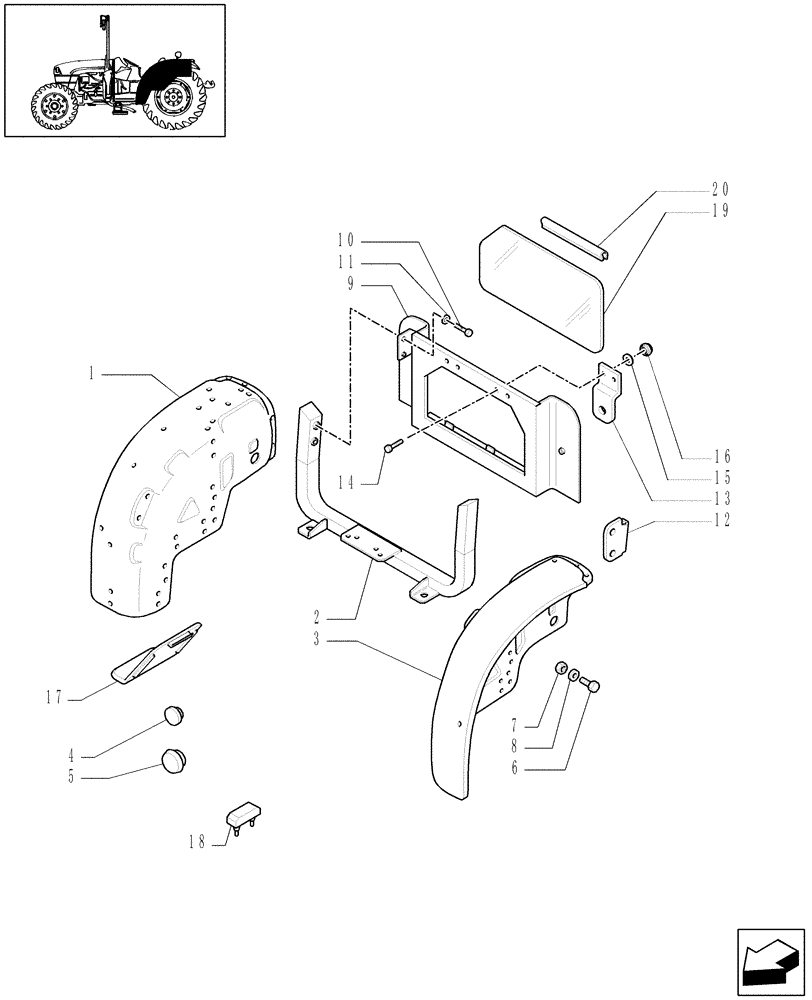 Схема запчастей Case IH JX1060C - (1.92.87/03[01]) - (VAR.105) NOISE REDUCTION PACKAGE - MUDGUARDS AND FOOTBOARDS (10) - OPERATORS PLATFORM/CAB