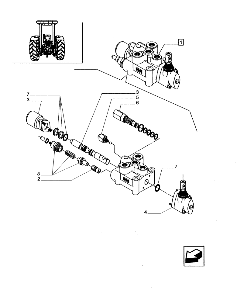 Схема запчастей Case IH JX80 - (1.82.7/01B) - (VAR.412) 1 CONTROL VALVE (S/D W/KICK OUT) - PARTS COMPONENTS (07) - HYDRAULIC SYSTEM