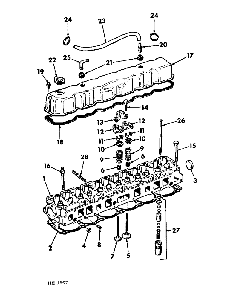 Схема запчастей Case IH 4000 - (12-04) - POWER, C-232 GAS ENGINE CYLINDER HEAD AND VALVES Power