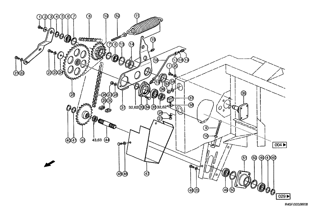 Схема запчастей Case IH RU450 - (0003) - DRIVE, FEEDER AUGER (58) - ATTACHMENTS/HEADERS