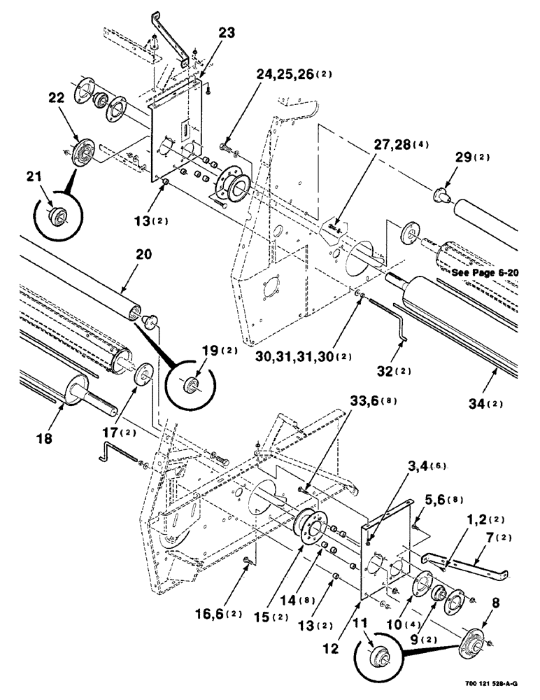 Схема запчастей Case IH 8465 - (6-18) - ROLLER ASSEMBLY, LOWER, SERIAL NUMBER CFH0077006 AND LATER (14) - BALE CHAMBER