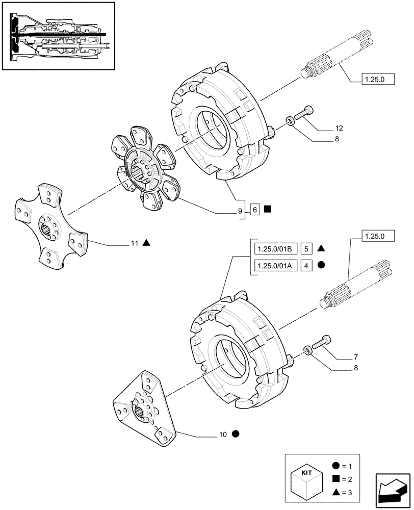 Схема запчастей Case IH JX90 - (1.25.0/01[01A]) - (VAR.000) SINGLE LEVER PTO - CLUTCH - D6859 (03) - TRANSMISSION