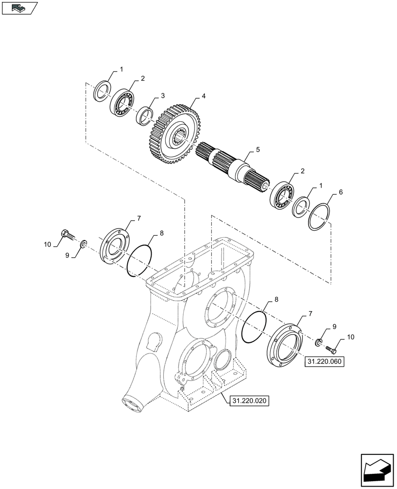 Схема запчастей Case IH LB324R - (31.220.050) - MAIN GEARBOX, ARM SHAFT (31) - IMPLEMENT POWER TAKE OFF