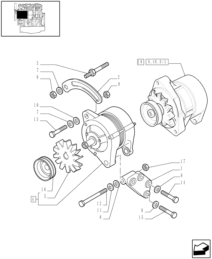 Схема запчастей Case IH JX90 - (0.40.0) - ALTERNATOR MOUNTING (01) - ENGINE
