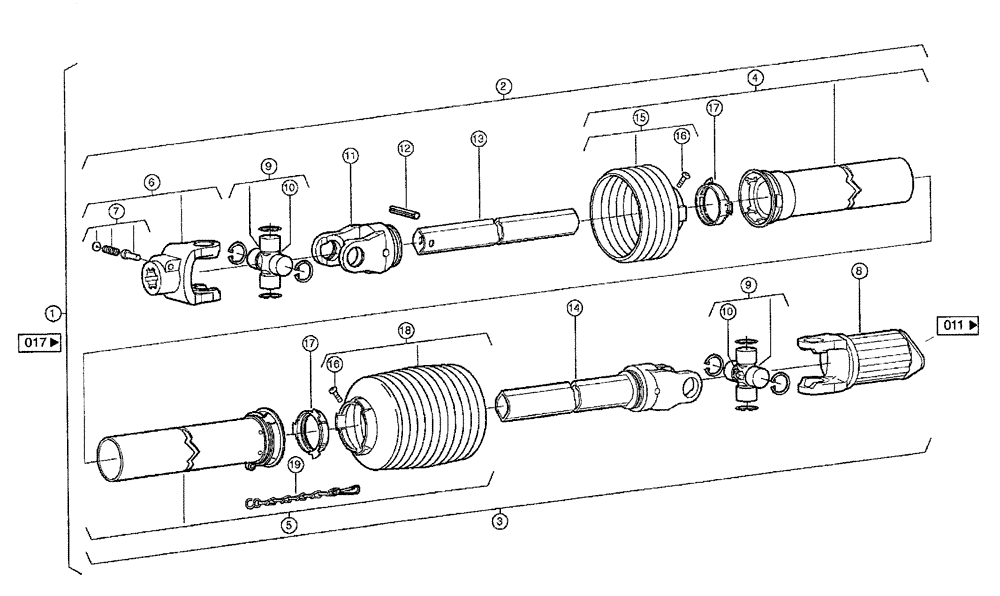 Схема запчастей Case IH 684 - (0009[1]) - UNIVERSAL DRIVE SHAFT, HEADER (MG6M) (58) - ATTACHMENTS/HEADERS