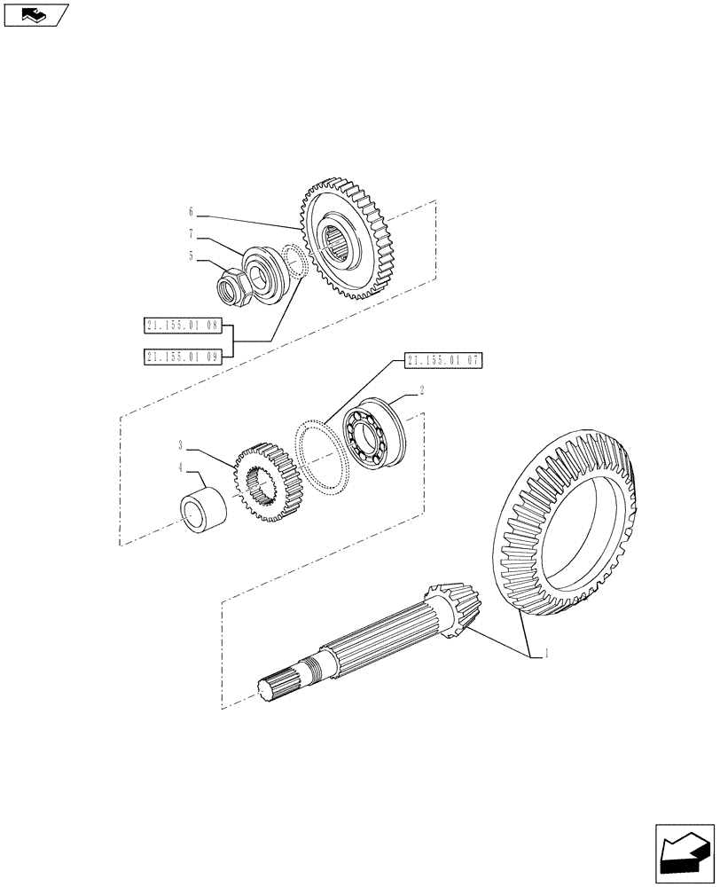 Схема запчастей Case IH PUMA 200 - (21.148.0201) - TRANSMISSION 19X6 FPS - BEVEL GEAR PAIR AND RELEVANT GEARS (VAR.728147-729571) (21) - TRANSMISSION