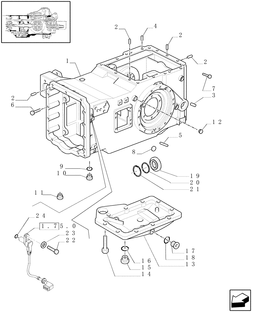 Схема запчастей Case IH MAXXUM 100 - (1.21.0/02[03]) - TRANSMISSION 16X16 AND 17X16 (40 KM/H) - REAR AXLE HOUSING, COVERS AND RELATED PARTS (03) - TRANSMISSION