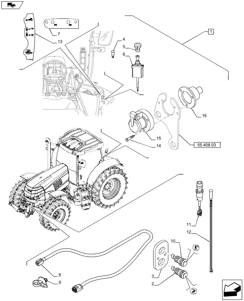 Схема запчастей Case IH PUMA 170 - (88.035.08[04]) - DIA KIT - FRONT HPL FOR ELECTRONIC REMOTES WITH PTO, LESS AUX. COUPLERS - SWITCHES (88) - ACCESSORIES