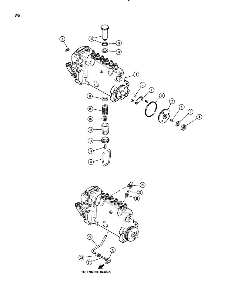 Схема запчастей Case IH 1270 - (076) - FUEL INJECTION PUMP, (451BDT) DIESEL ENGINE, WITH LUBE TUBE ON OUTSIDE (03) - FUEL SYSTEM