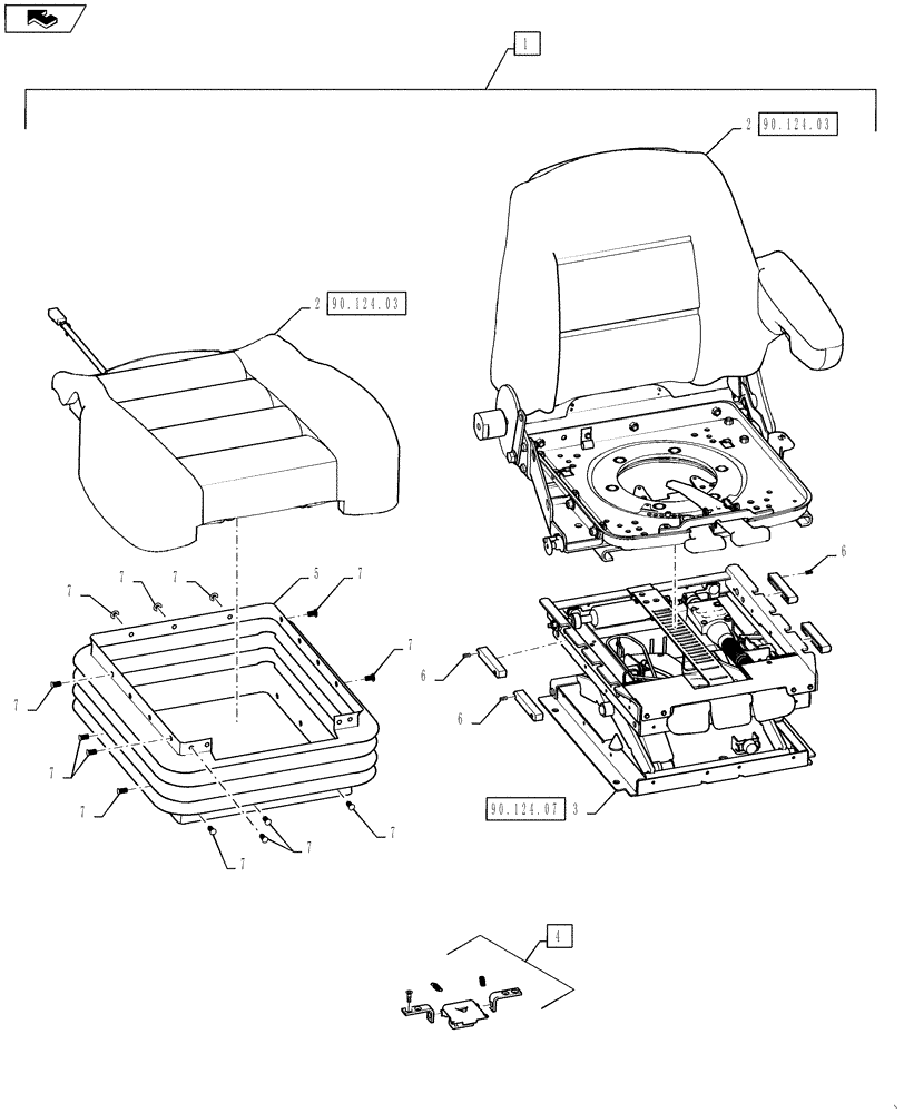 Схема запчастей Case IH TITAN 4030 - (90.124.02) - DELUXE SEAT ASSEMBLY, CLOTH, BSN YCT033001 (90) - PLATFORM, CAB, BODYWORK AND DECALS