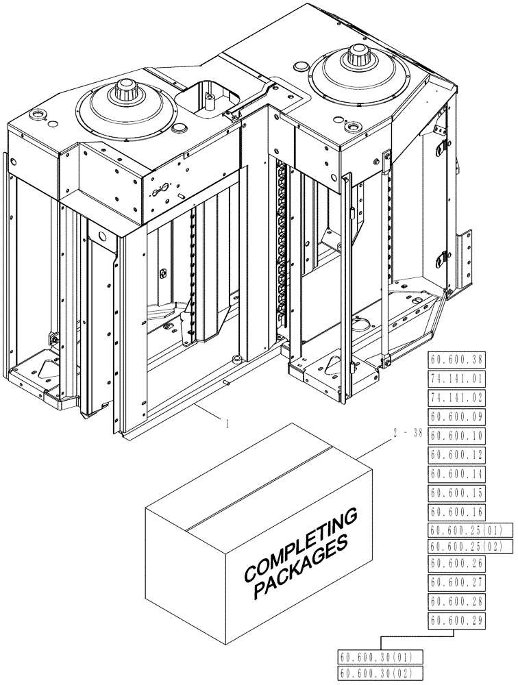 Схема запчастей Case IH 635 - (60.600.40) - DRUM SERVICE ASSEMBLIES, COMPLETING PACKAGES 6 ROW NARROW (60) - PRODUCT FEEDING