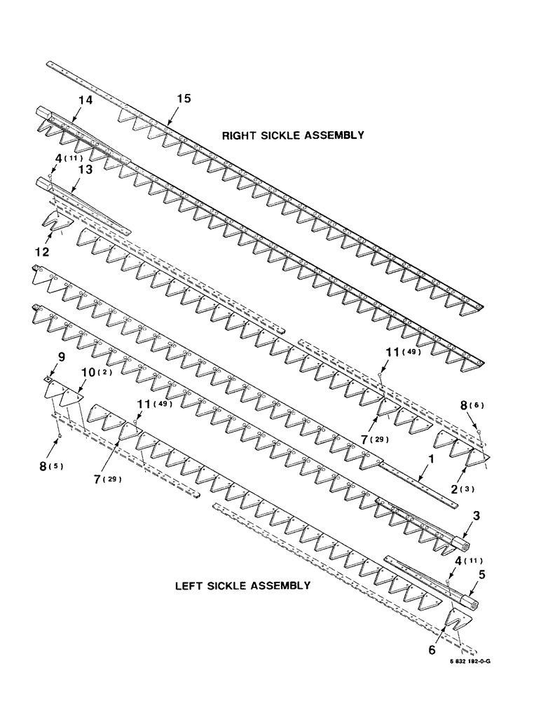 Схема запчастей Case IH 8820 - (3-14) - SICKLE ASSEMBLY, LEFT AND RIGHT, 16 FOOT RIVETED, SERRATED, HEAVY DUTY (09) - CHASSIS