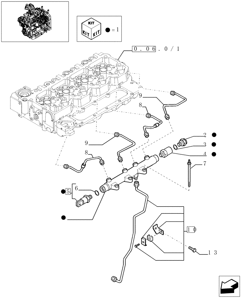 Схема запчастей Case IH MXU110 - (0.14.9/01) - INJECTION EQUIPMENT - PIPING (01) - ENGINE