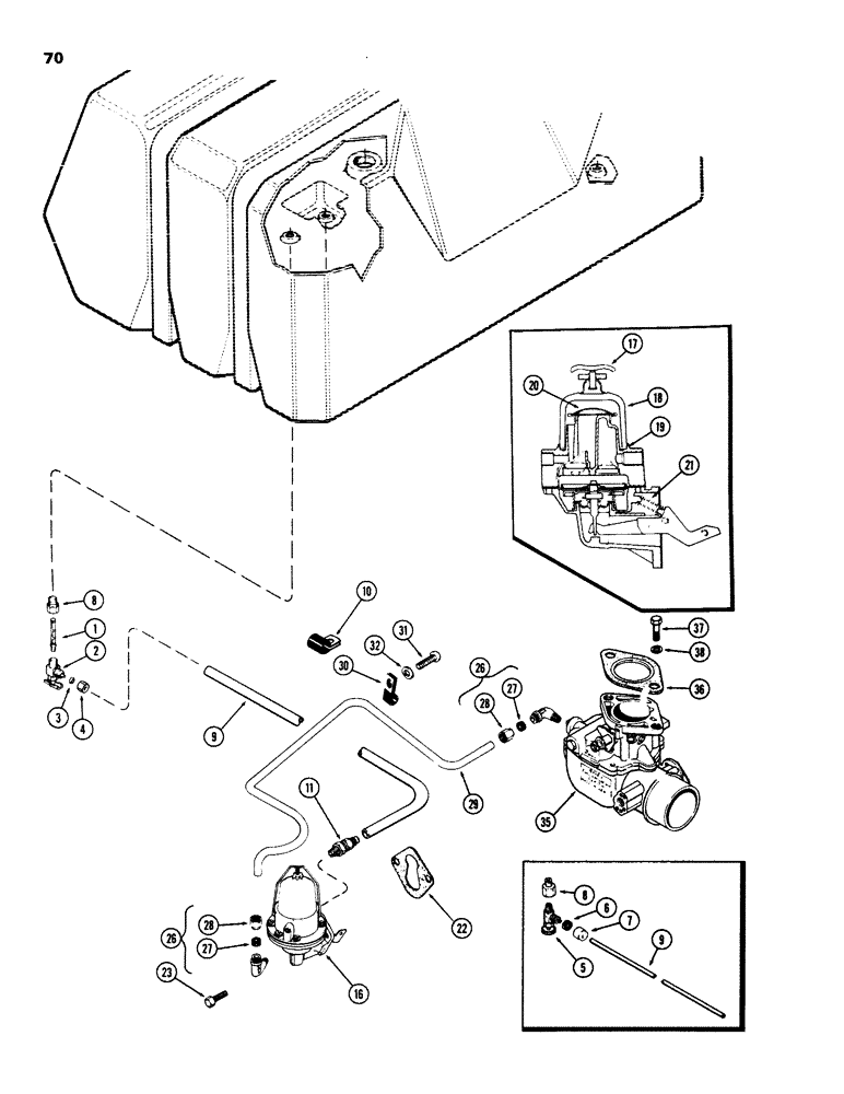 Схема запчастей Case IH 970 - (070) - FUEL PUMP AND LINES, (377B) SPARK IGNITION ENGINE (03) - FUEL SYSTEM