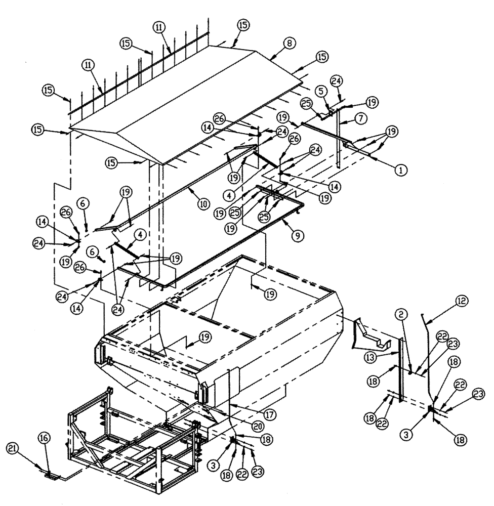 Схема запчастей Case IH FLEX-AIR - (05-002) - FLIP TOP GROUP, MID Extensions & Mount Group