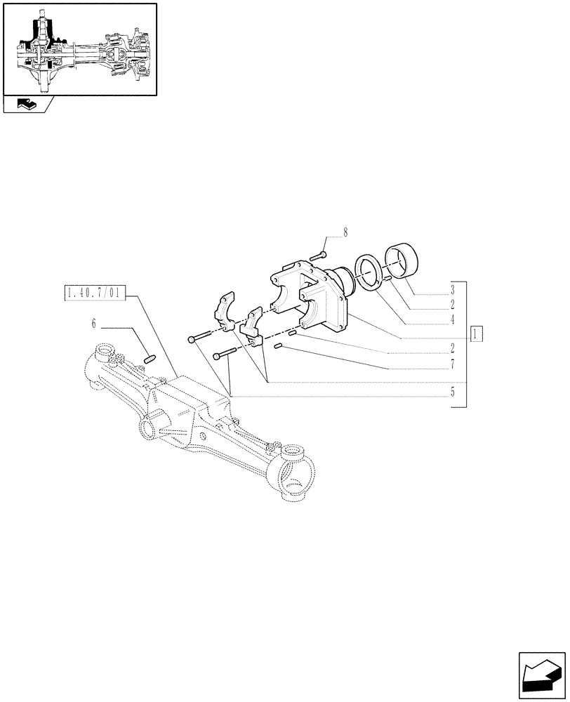 Схема запчастей Case IH PUMA 140 - (1.40. 7/05[01]) - (CL.3) FRONT AXLE W/MULTI-PLATE DIFF. LOCK AND STEERING SENSOR - SUPPORT - C5954 (VAR.330409) (04) - FRONT AXLE & STEERING