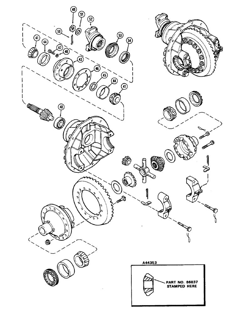 Схема запчастей Case IH 2470 - (111A) - FRONT AXLE DIFFERENTIAL CARRIER ASSEMBY, TORQUE PROPORTIONAL TYPE, FIRST USED TRACTOR S/N 8692421 (05) - STEERING