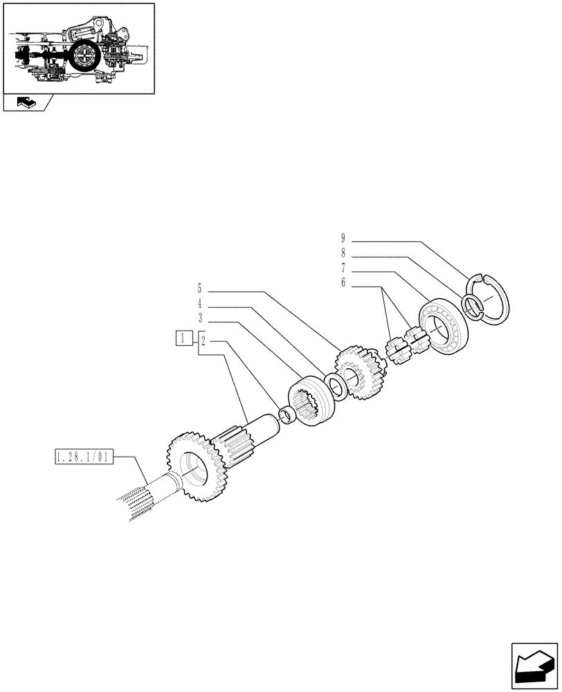 Схема запчастей Case IH FARMALL 90 - (1.32.1/03[02]) - 12X12 TRANSMISSION WITH SYNCHRO SHUTTLE - SHAFTS AND GEARS (STD, 743552-331251-331321-743905) (03) - TRANSMISSION