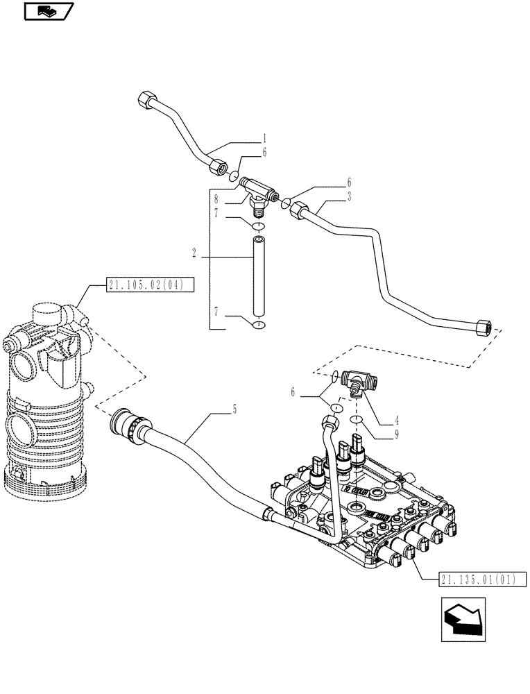 Схема запчастей Case IH MAGNUM 210 - (21.105.01[01]) - GEARBOX LUBRICATION, PIPES, WITH POWERSHIFT TRANSMISSION (21) - TRANSMISSION