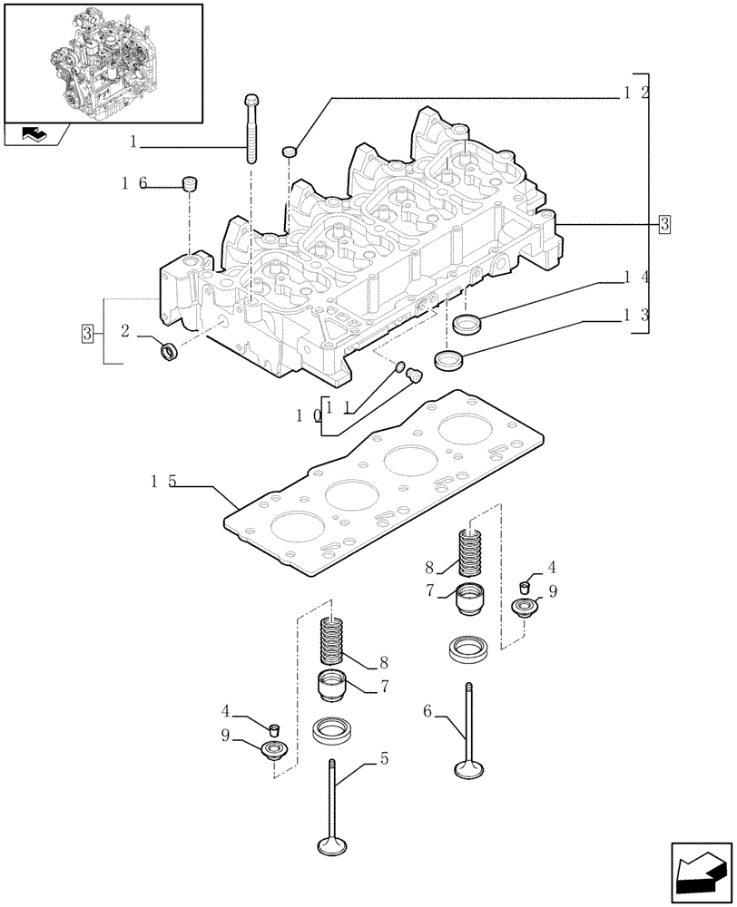 Схема запчастей Case IH FARMALL 95N - (0.06.0/01) - CYLINDER HEAD (01) - ENGINE