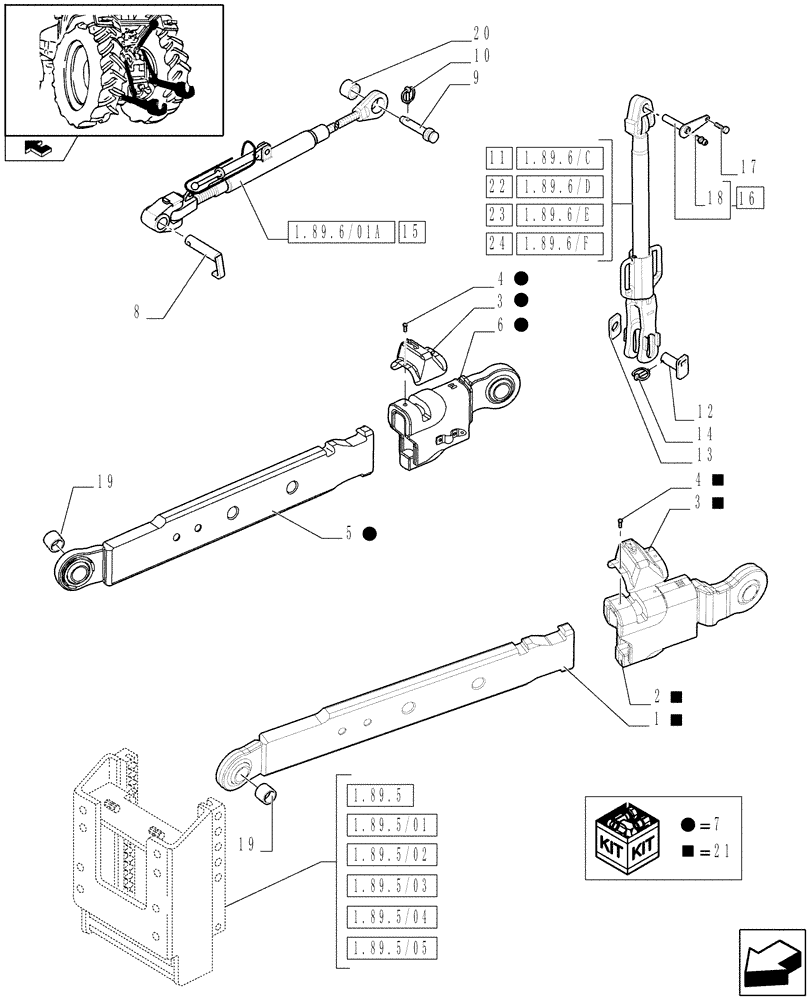 Схема запчастей Case IH PUMA 165 - (1.89.6/01) - (VAR.881) IMPLEMENT CARRIER WITH TELESCOPIC LINK ENDS (09) - IMPLEMENT LIFT