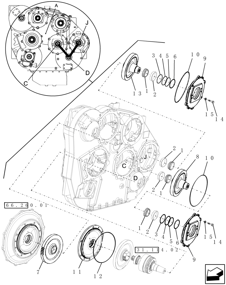 Схема запчастей Case IH 7120 - (31.114.01) - PTO, OUTPUT GEARS, ENGINE GEARBOX (31) - IMPLEMENT POWER TAKE OFF