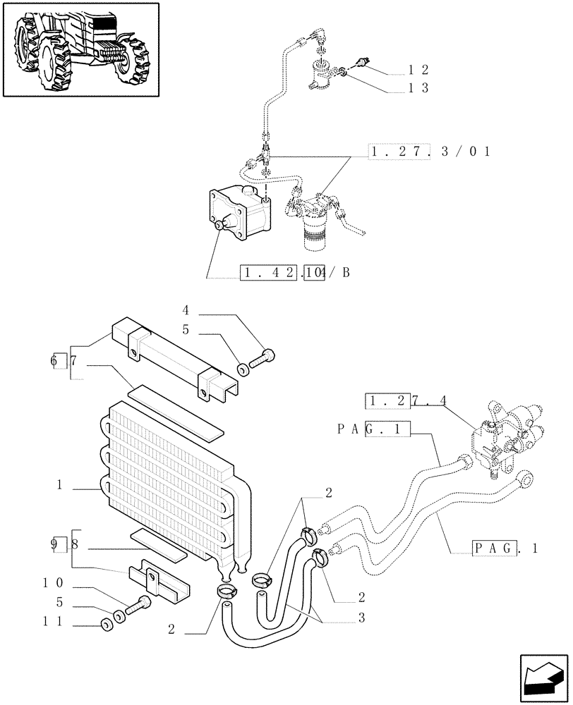 Схема запчастей Case IH JX70U - (1.27.7[02]) - (VAR.271-272-274-276-296) (HI-LO) AND SYNCHRONIZED REVERSING GEAR - 30-40 KM/H - HEAT EXCHANGER (03) - TRANSMISSION