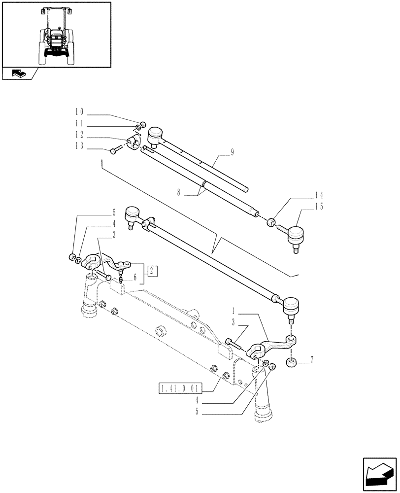 Схема запчастей Case IH FARMALL 75N - (1.41.0[03]) - 2WD FRONT AXLE - STEERING ROD (VAR.331581-332581 / 743515) (04) - FRONT AXLE & STEERING