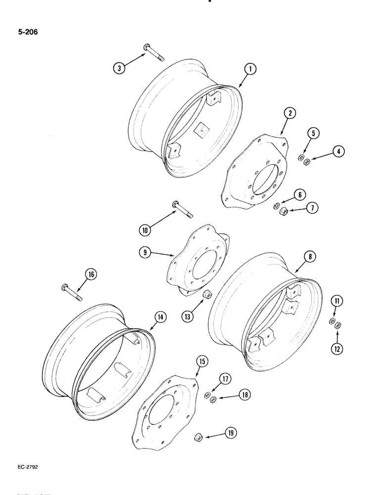 Схема запчастей Case IH 885 - (5-206) - WHEELS, FRONT, 4 WHEEL DRIVE (05) - STEERING