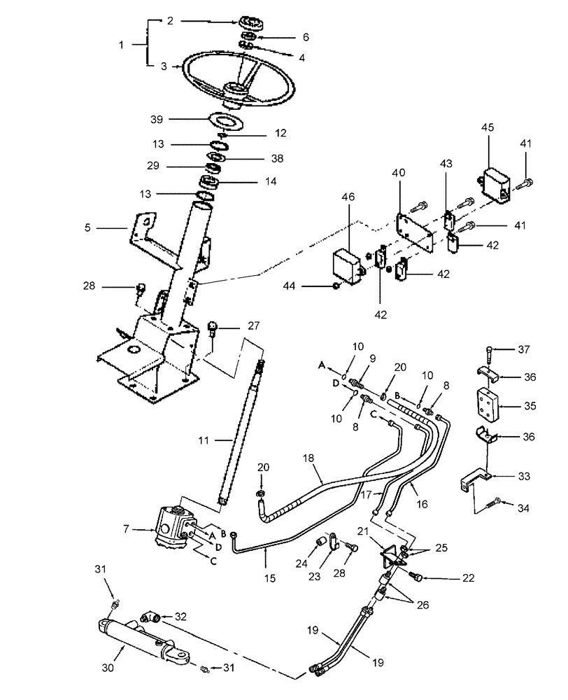 Схема запчастей Case IH DX21 - (04.03) - STEERING COLUMN, GEARBOX & PIPING, W/POWER STEERING (04) - FRONT AXLE & STEERING