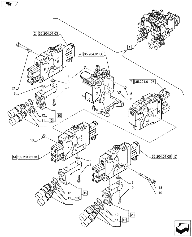 Схема запчастей Case IH PUMA 230 - (35.204.01[02]) - 3 REMOTE CONTROL VALVES, ELECTRONIC, COMPONENTS (35) - HYDRAULIC SYSTEMS