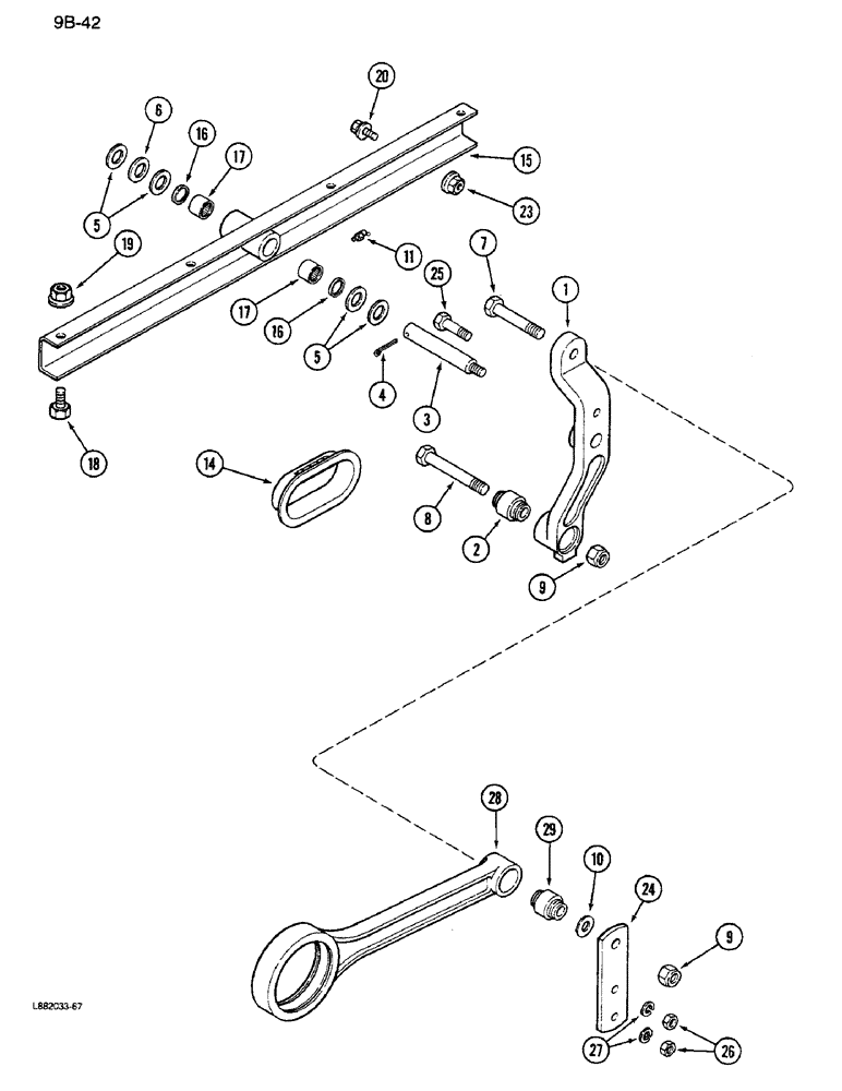 Схема запчастей Case IH 1640 - (9B-42) - CHAFFER DRIVE HANGER LEVER AND SUPPORT (14) - ROTOR, CONCANVES & SIEVE