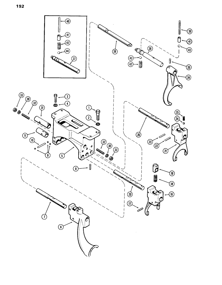 Схема запчастей Case IH 870 - (192) - GEAR SHIFT MECHANISM, SHAFTS AND FORKS, MECHANICAL SHIFT (06) - POWER TRAIN