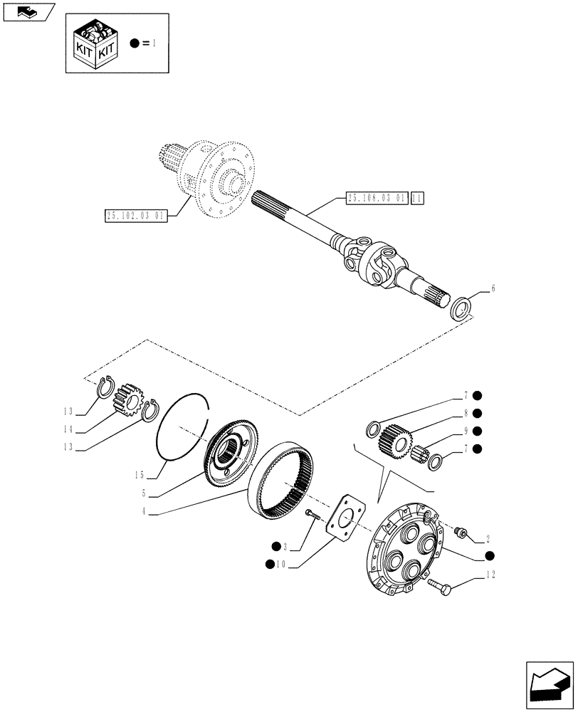 Схема запчастей Case IH PUMA 230 - (25.108.0401) - FRONT AXLE - EPICYCLICAL FINAL DRIVE (VAR.728195-720463) (25) - FRONT AXLE SYSTEM