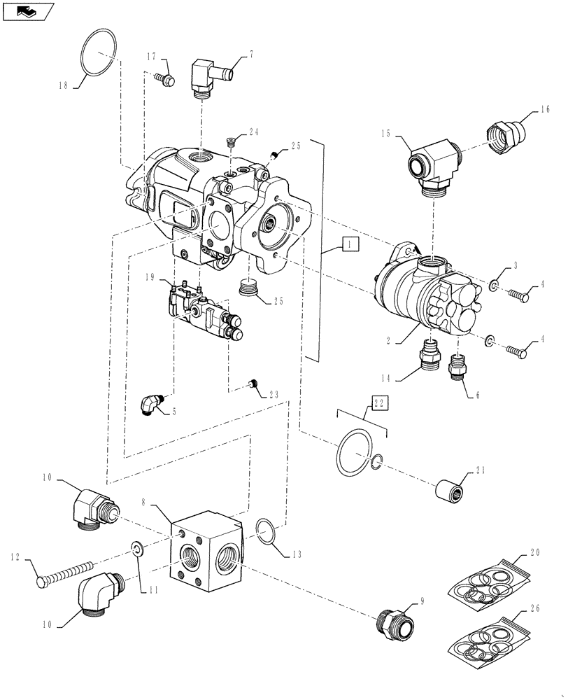 Схема запчастей Case IH 6130 - (35.220.05) - PFC/TANDEM GEAR PUMP INSTALLATION (35) - HYDRAULIC SYSTEMS