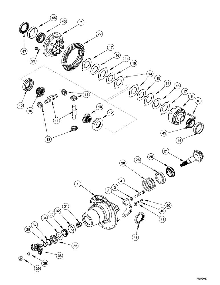 Схема запчастей Case IH MX220 - (5-042) - CARRIER AND DIFFERENTIAL, M.F.D., MX180, MX200, MX220 (05) - STEERING