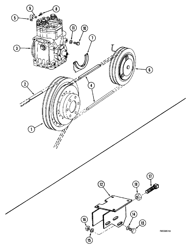 Схема запчастей Case IH 1680 - (9G-44) - HEATING AND AIR CONDITIONING SYSTEM, AIR CONDITIONER COMPRESSOR PULLEY & BELTS (10) - CAB & AIR CONDITIONING